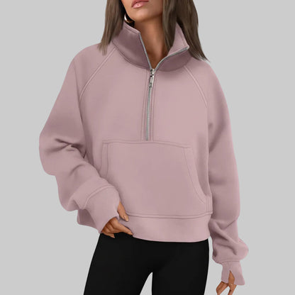Soft Women's Fleece Pullover Half Zip Crop Top