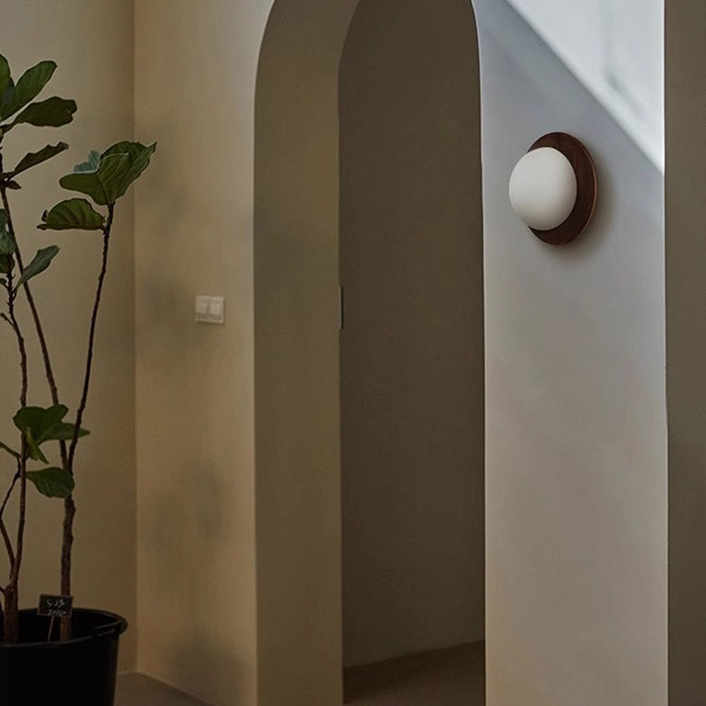 Classic Wooden Wall Lamp with Glass Shade