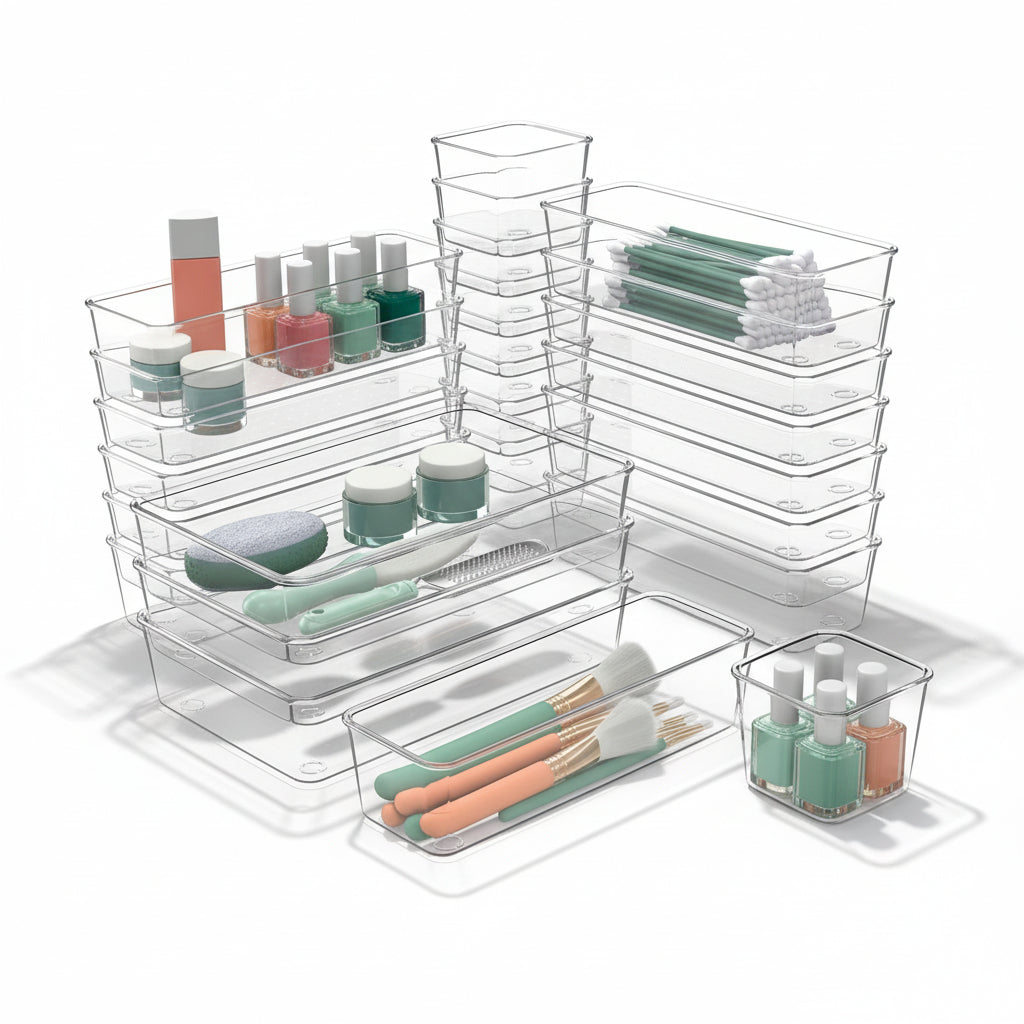 Compact Stackable Storage Tray Set for Home Office - Lusomart