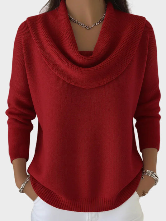 Relaxed Fit Sweater with Drape Neckline - Lusomart