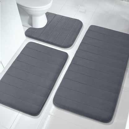 Comfortable 3-Piece Memory Foam Bathroom Mats, Anti-Slip