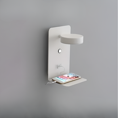 Space Saving Wall Lamp with USB Charger & Storage