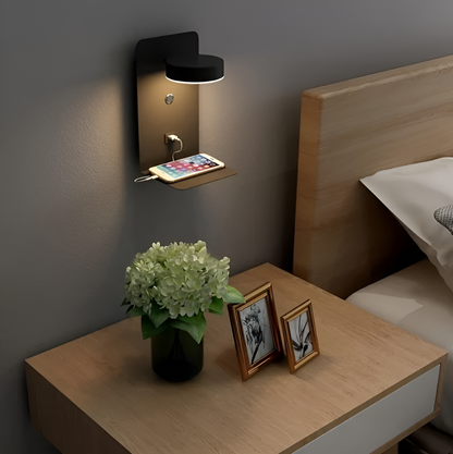 Space Saving Wall Lamp with USB Charger & Storage