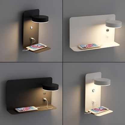 Space Saving Wall Lamp with USB Charger & Storage