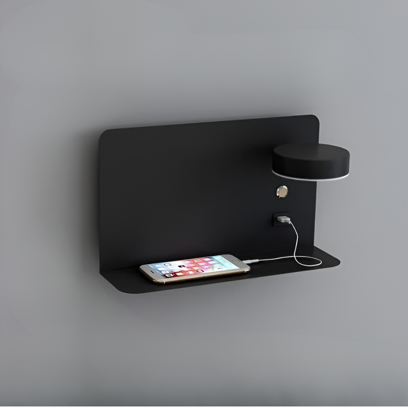 Space Saving Wall Lamp with USB Charger & Storage