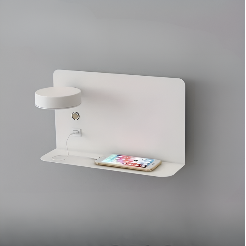 Space Saving Wall Lamp with USB Charger & Storage