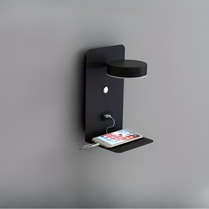 Space Saving Wall Lamp with USB Charger & Storage