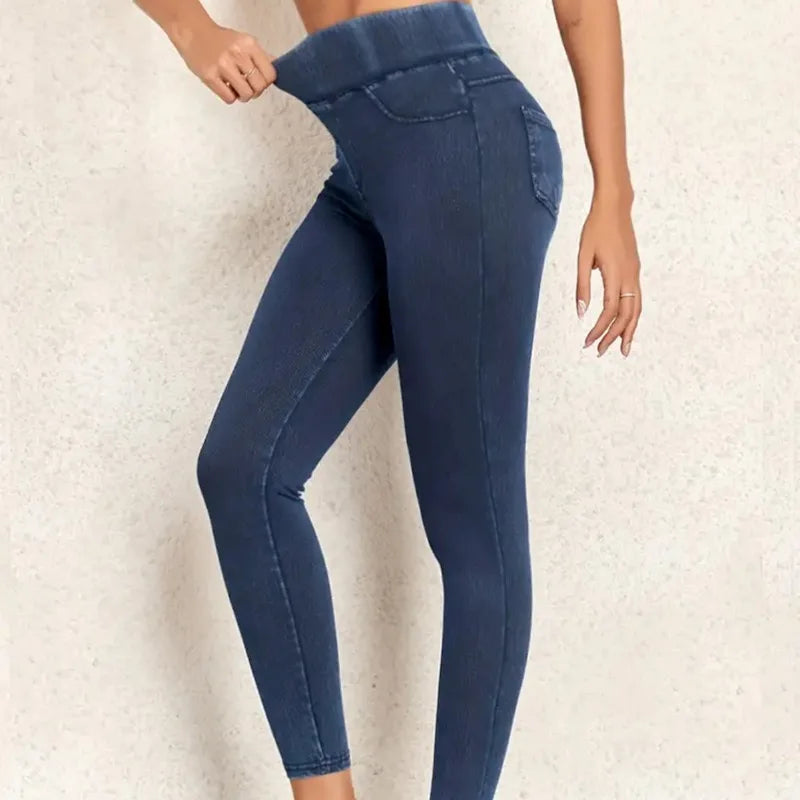 DenimWave | Chic High Waist Slim Fit Black Jeggings for Women 1