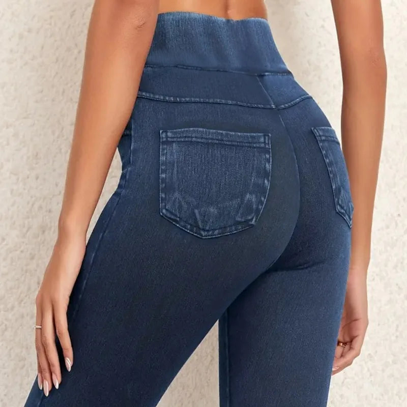 DenimWave | Chic High Waist Slim Fit Black Jeggings for Women 2