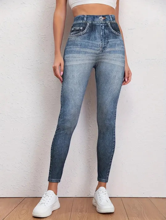 Comfortable Dark Wash High Waisted Women's Jeggings - Lusomart