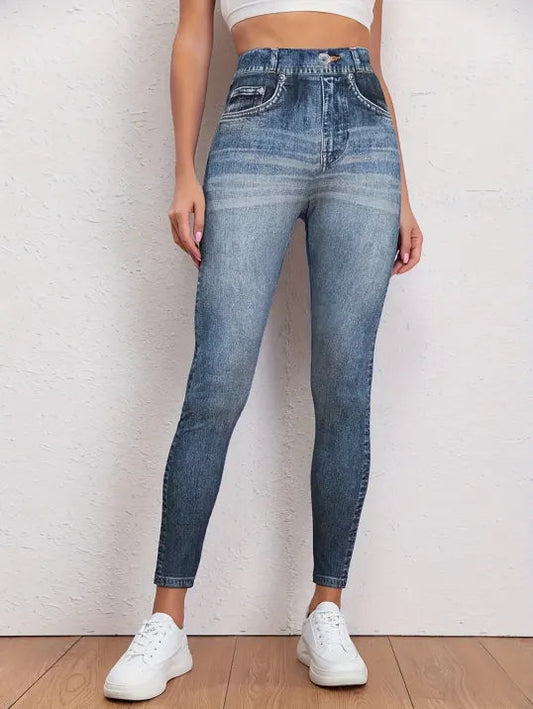 Comfortable Dark Wash High Waisted Women's Jeggings - Lusomart