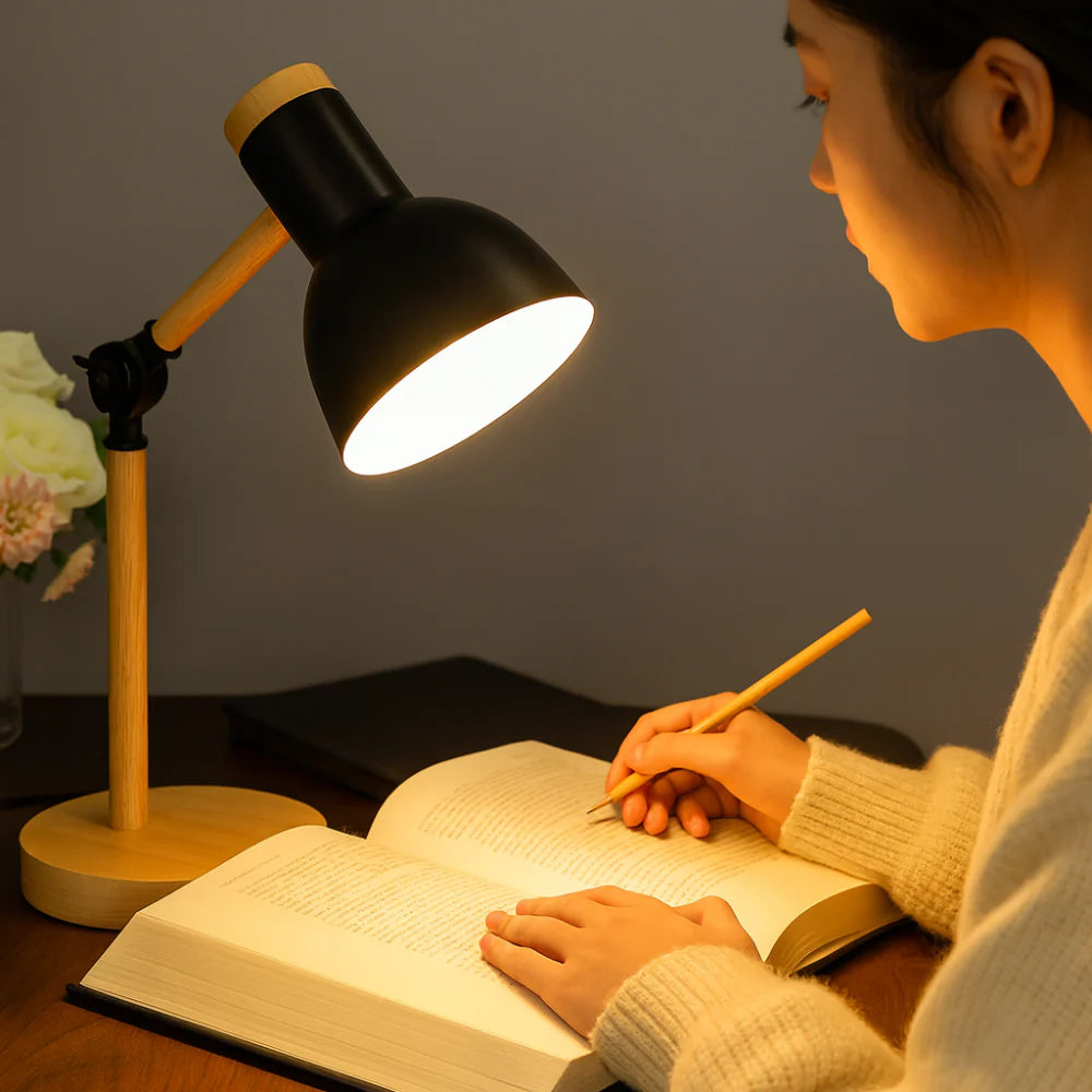 Rustic Wooden Adjustable Desk Table Lamp - Lusomart