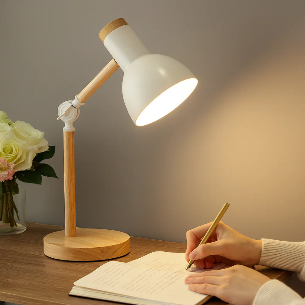Rustic Wooden Adjustable Desk Table Lamp