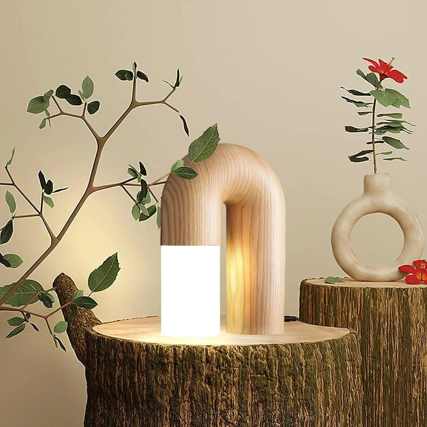 Curved Wood Desk Table Lamp