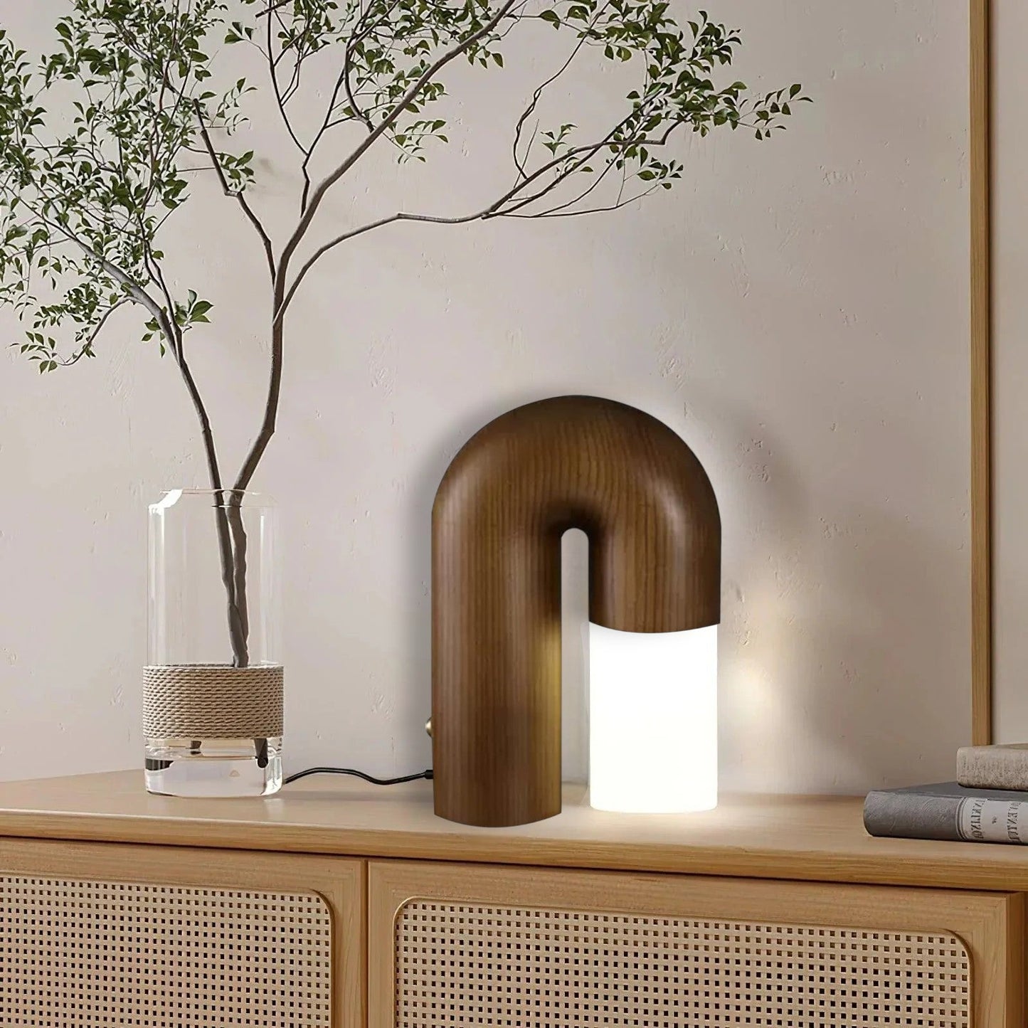 Curved Wood Desk Table Lamp