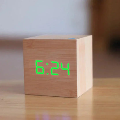 Wooden Digital LED Clock with Date and Temp Display