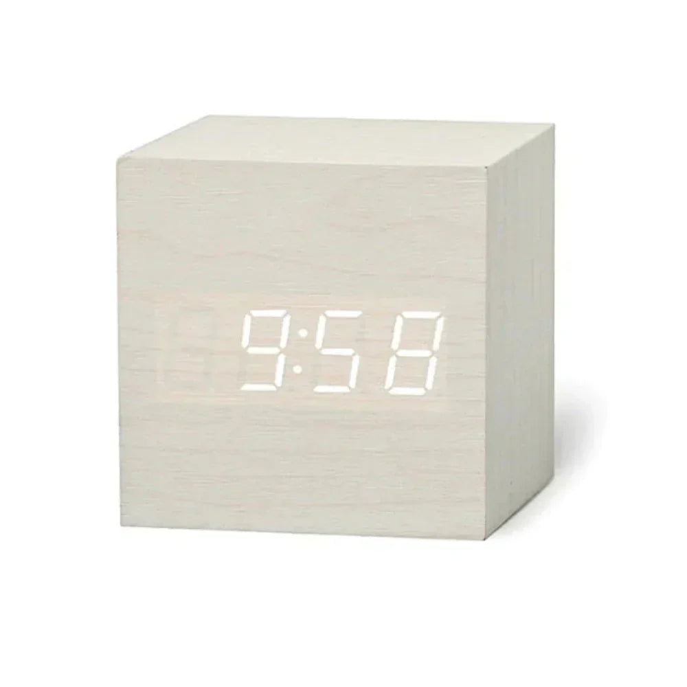 Wooden Digital LED Clock with Date and Temp Display