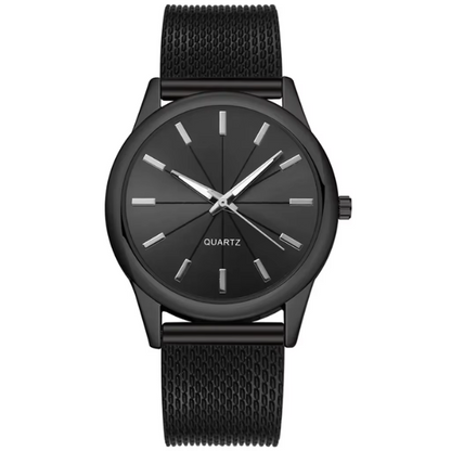 Sleek Black Leather Mens Watch with Metal Strap - Lusomart