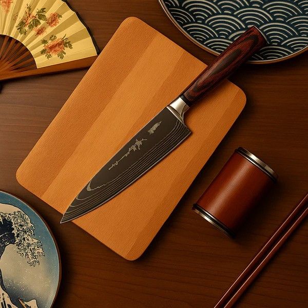 Premium 7-Piece Stainless Steel Knife Set, Wooden Handles