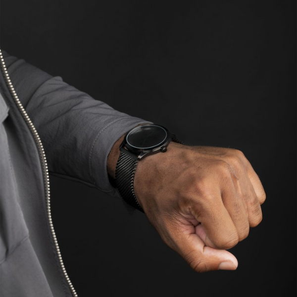 Sleek Black Leather Mens Watch with Metal Strap