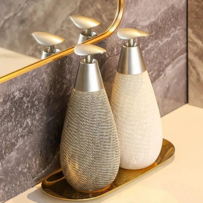 Retro ceramic bathroom dispenser with Japanese design elements and durable brushed surface