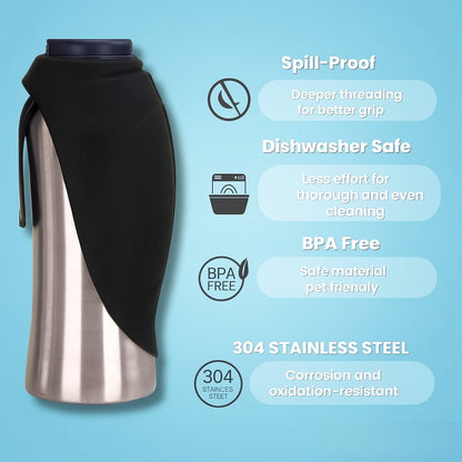 Portable Pet Water Bottle Stainless Steel Dog Cup