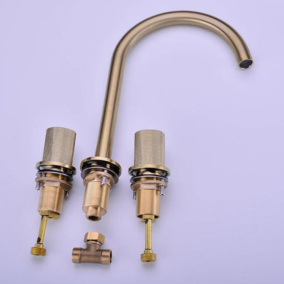 Dual Handle Bathroom Sink Faucet With Mesh Filter Spout