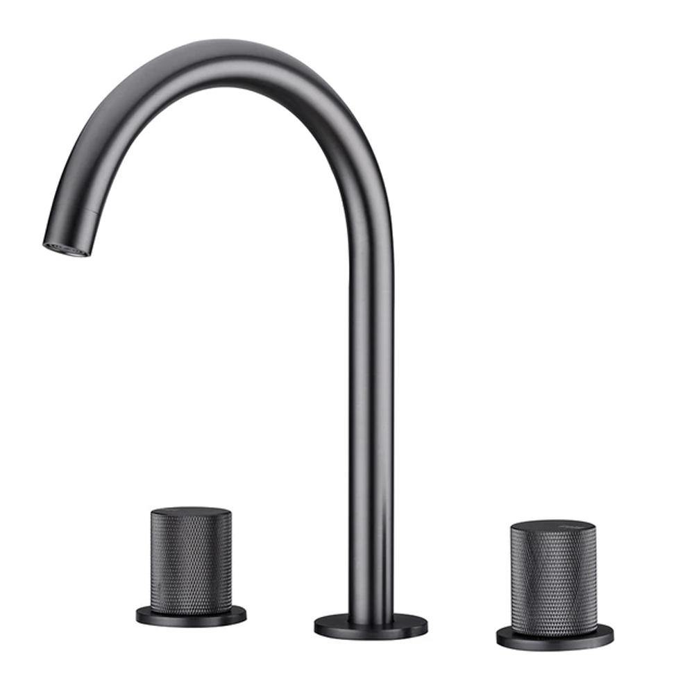 Dual Handle Bathroom Sink Faucet With Mesh Filter Spout