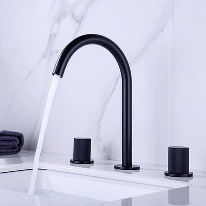 Dual Handle Bathroom Sink Faucet With Mesh Filter Spout