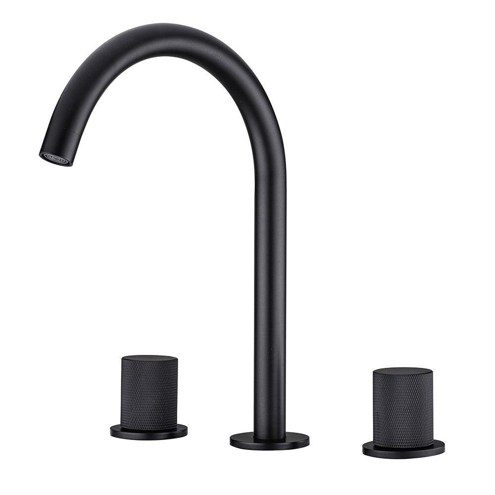 Dual Handle Bathroom Sink Faucet With Mesh Filter Spout