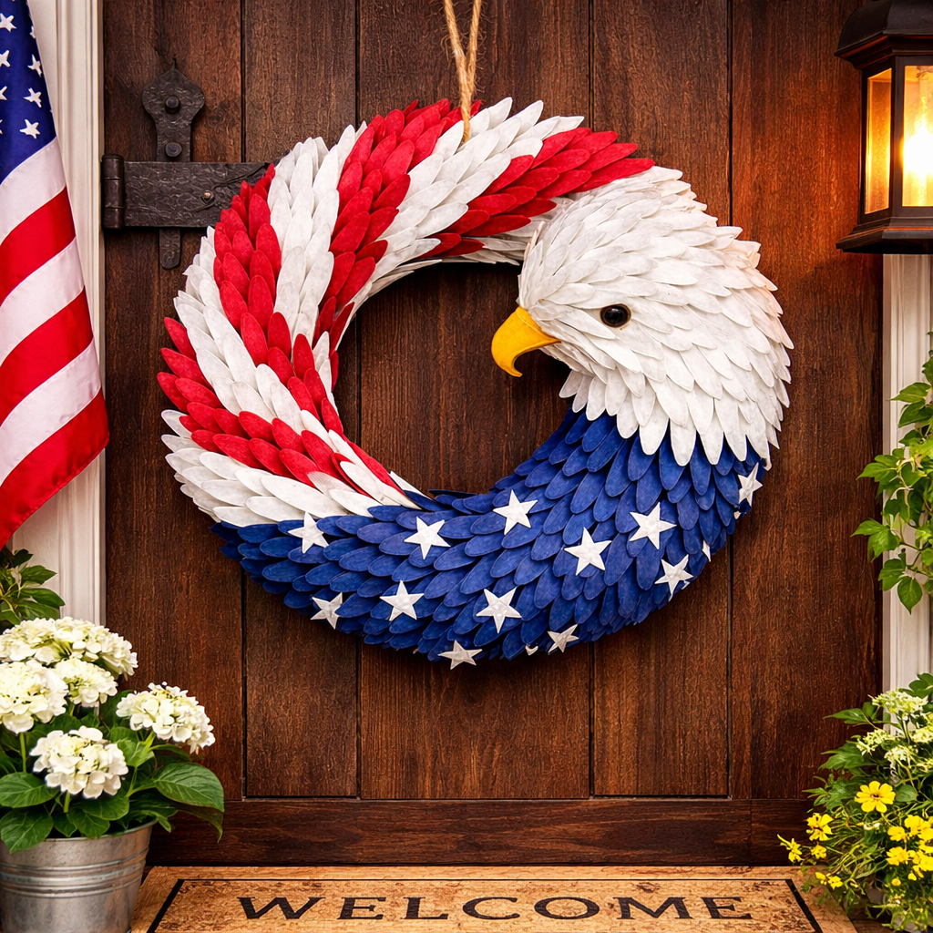 Patriotic Eagle Wreath Wall Decor Indoor Outdoor Sign - Lusomart
