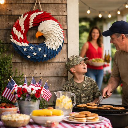 Patriotic Eagle Wreath Wall Decor Indoor Outdoor Sign