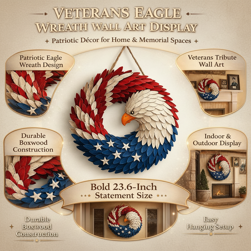 Patriotic Eagle Wreath Wall Decor Indoor Outdoor Sign