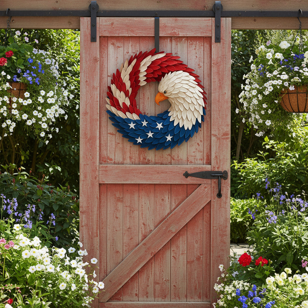 Patriotic Eagle Wreath Wall Decor Indoor Outdoor Sign