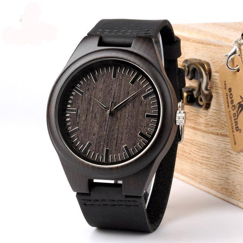 Stylish Men's Wooden Quartz Watch with Brown Leather Strap - Lusomart