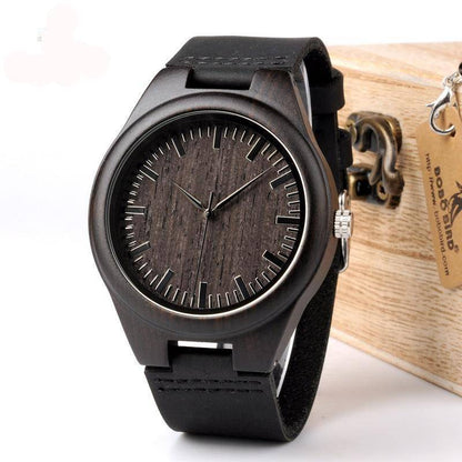 Stylish Men's Wooden Quartz Watch with Brown Leather Strap - Lusomart
