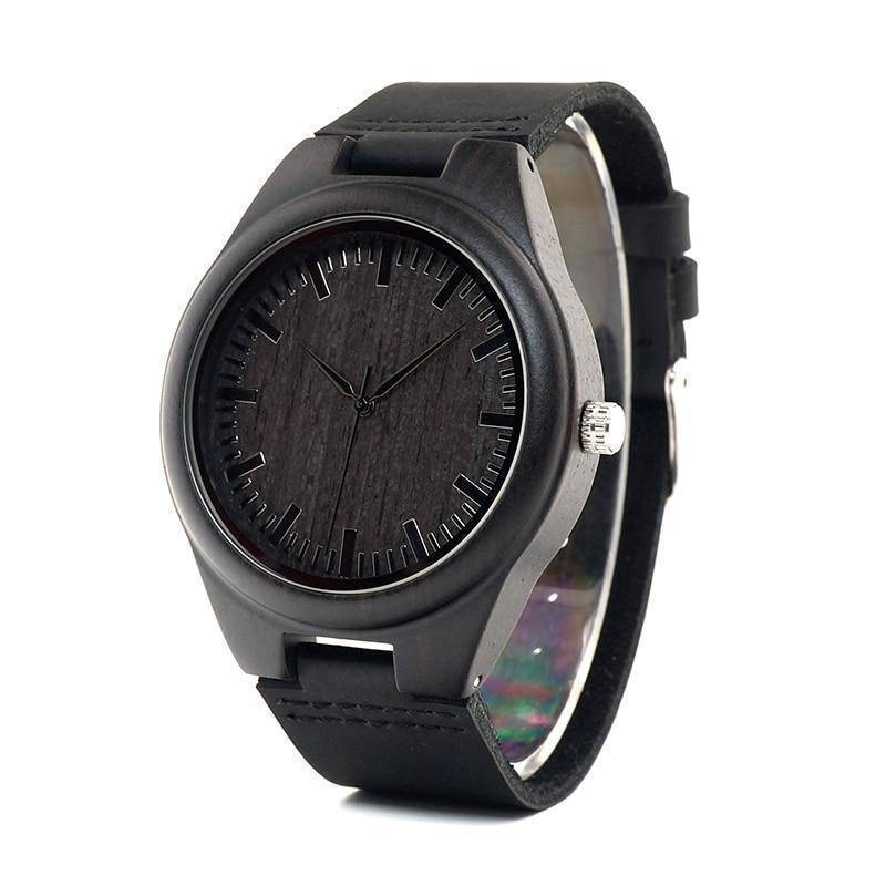 EbonyCraft | Elegant Unique Men's Wooden Quartz Watch with Leather Strap 2