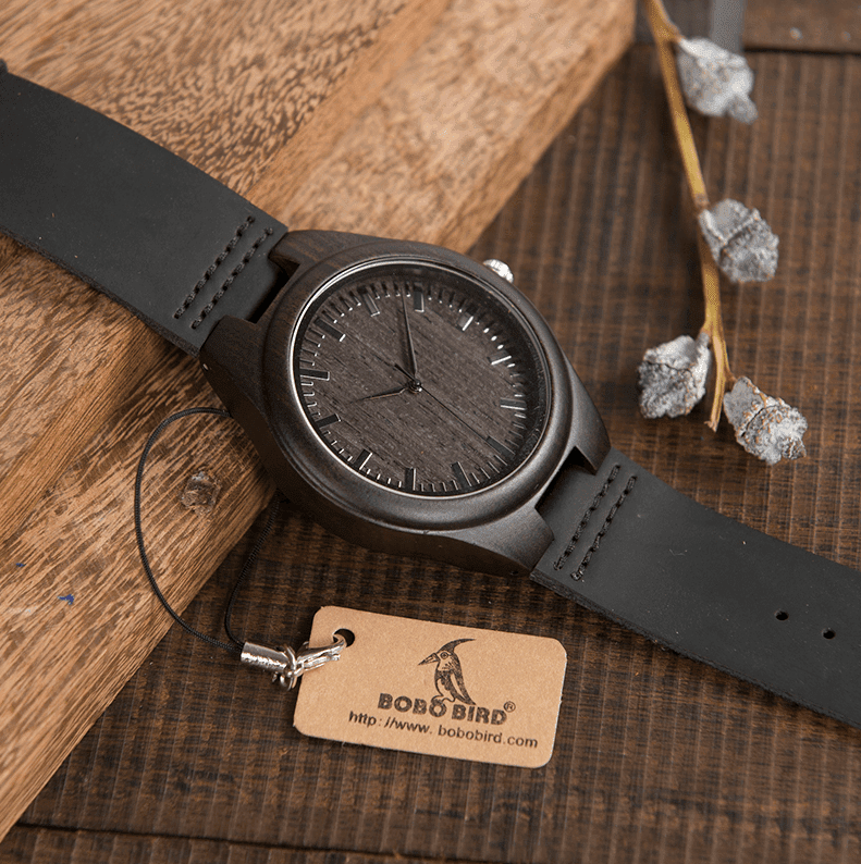 EbonyCraft | Elegant Unique Men's Wooden Quartz Watch with Leather Strap 4