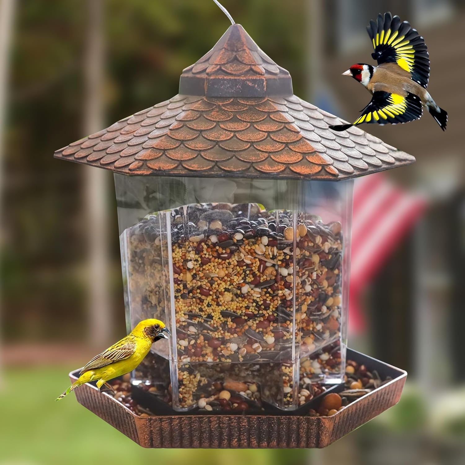 Outdoor Hanging Bird Feeder with Rustic Metal Roof - Lusomart