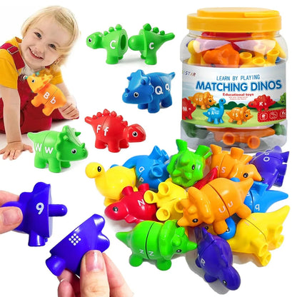 Educational Dino Game for Kids - Boost Fine Motor Skills and Color & Letter Recognition - 13 Dinosaurs and 1 Plastic Pot