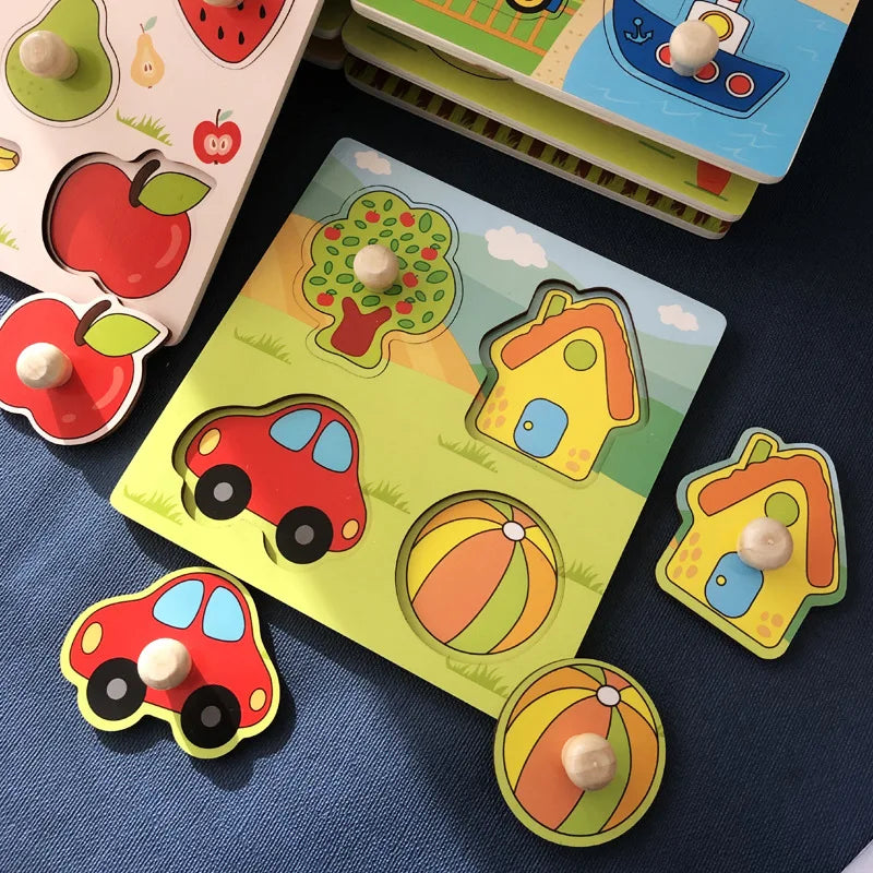 Educatieve Houten Puzzel Kinderen Fruitkennis Hout 14,5 x 14,5 cm 3