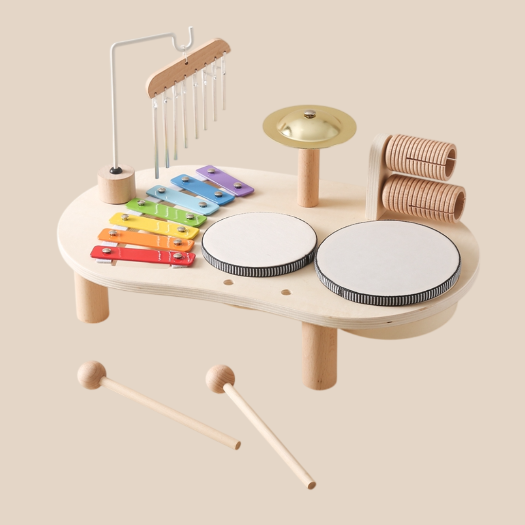 Educational Music Table for Kids Wood Includes Xylophone Drums Cymbals 1