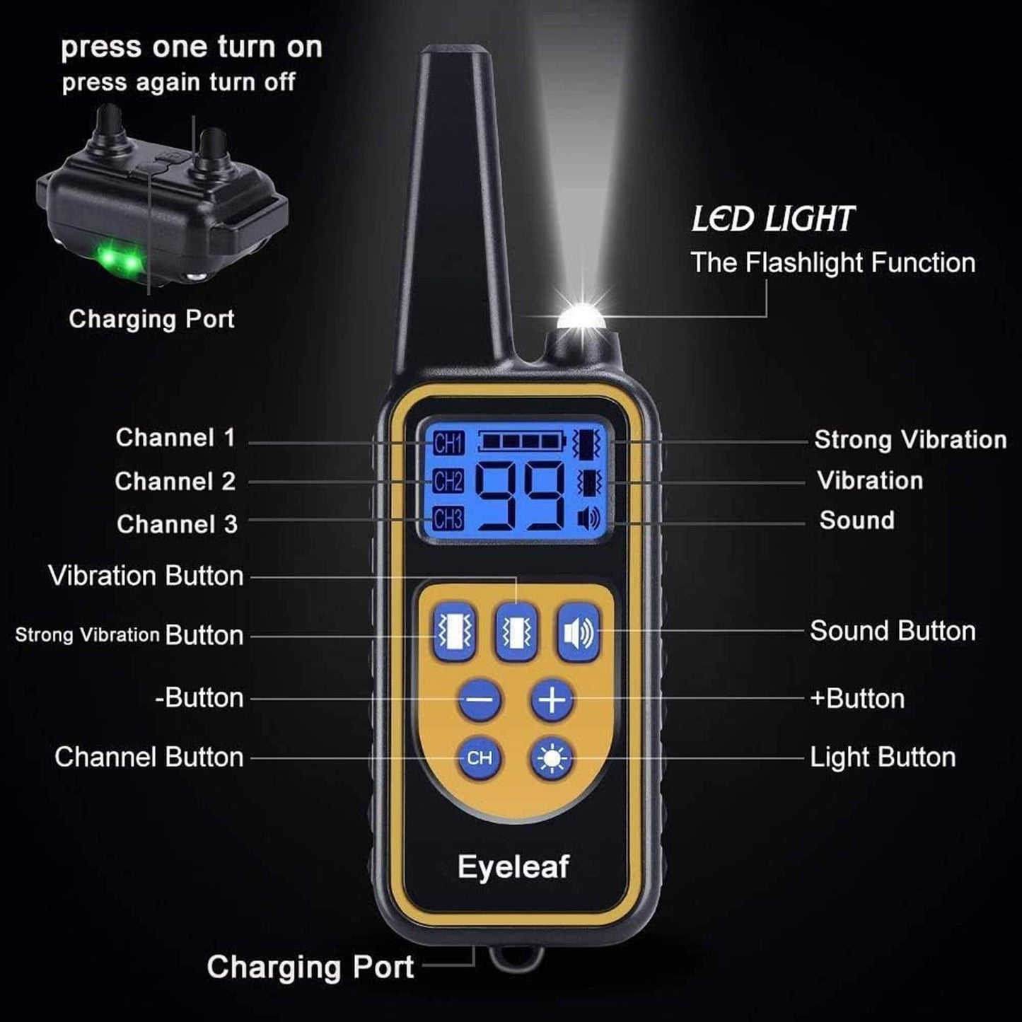 Long Range Waterproof Dog Training Collar With Rechargeable Remote