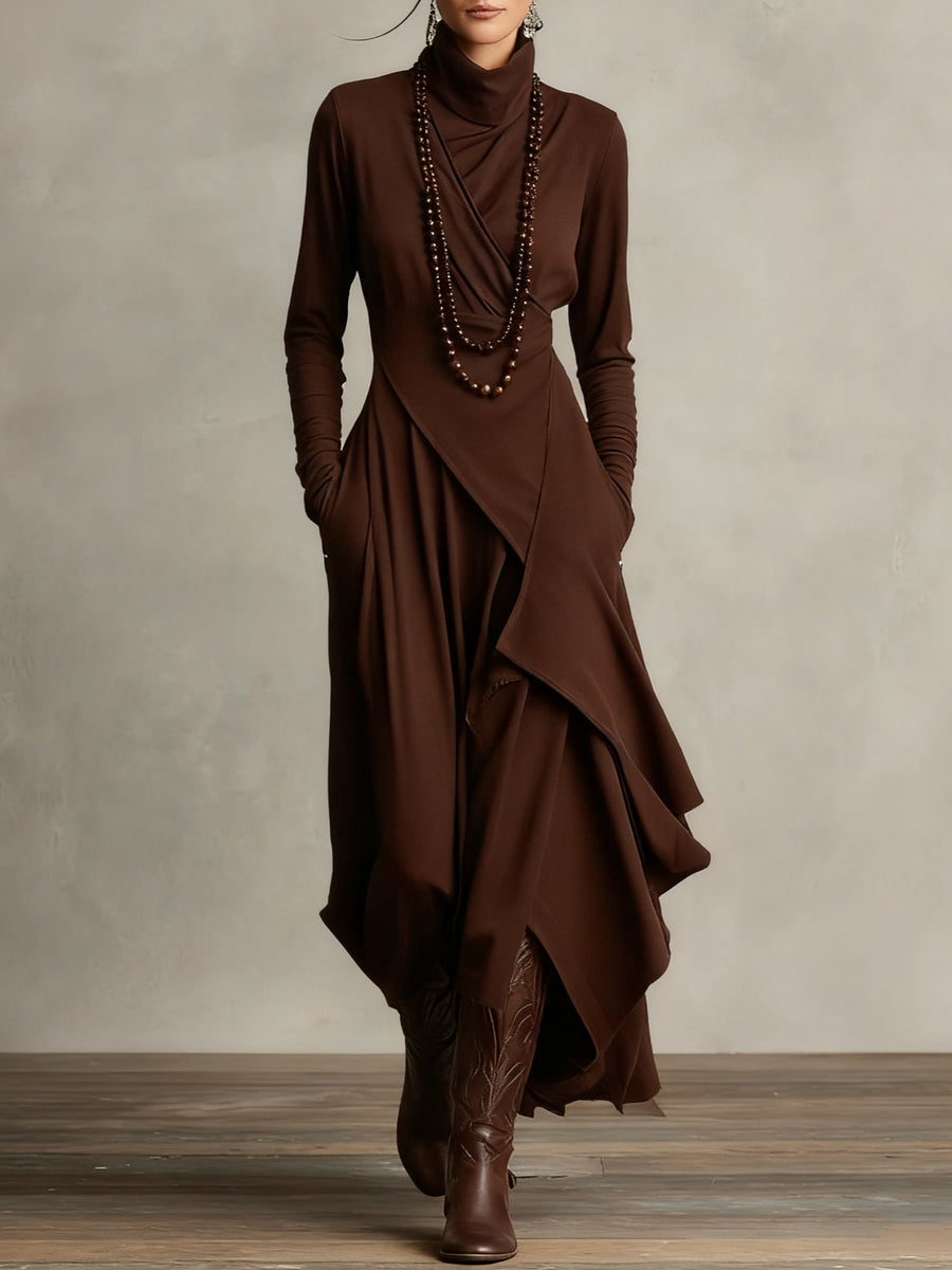 Elegant Collection | Long Sleeve Maxi Dress with Asymmetrical Design – Chic Style for Special Occasions 2