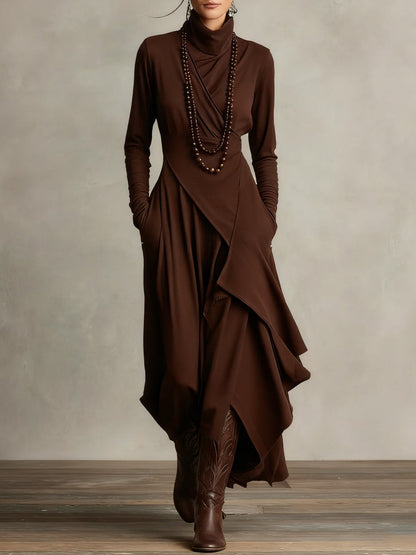 Elegant Collection | Long Sleeve Maxi Dress with Asymmetrical Design – Chic Style for Special Occasions 2