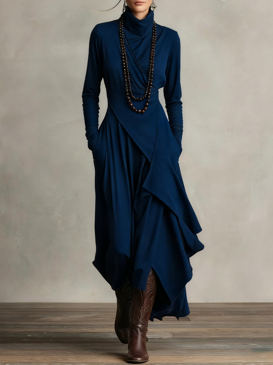 Elegant Collection | Long Sleeve Maxi Dress with Asymmetrical Design – Chic Style for Special Occasions 3