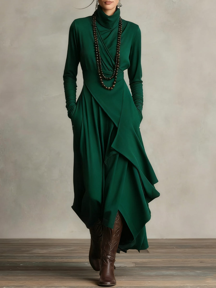 Elegant Collection | Long Sleeve Maxi Dress with Asymmetrical Design – Chic Style for Special Occasions 4