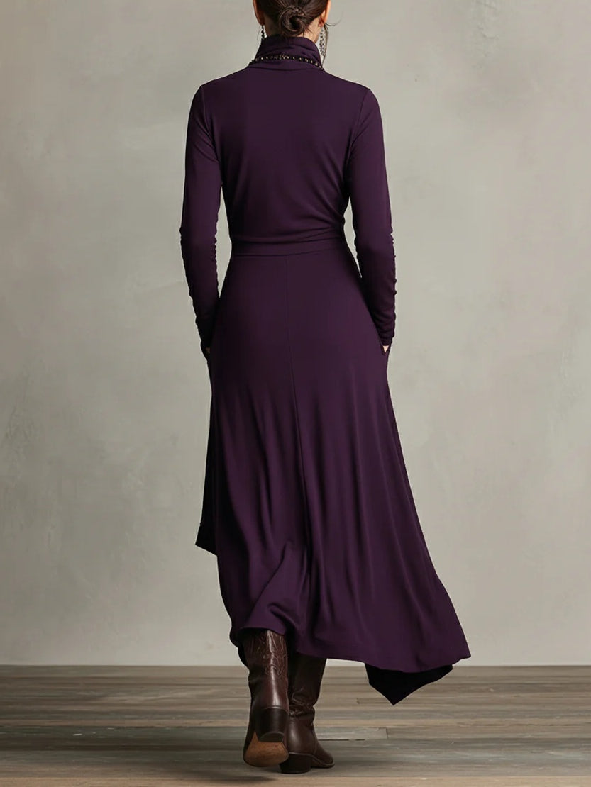 Elegant Collection | Long Sleeve Maxi Dress with Asymmetrical Design – Chic Style for Special Occasions 7