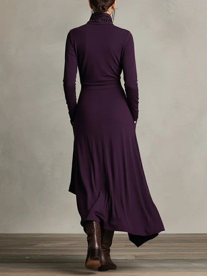 Elegant Collection | Long Sleeve Maxi Dress with Asymmetrical Design – Chic Style for Special Occasions 7