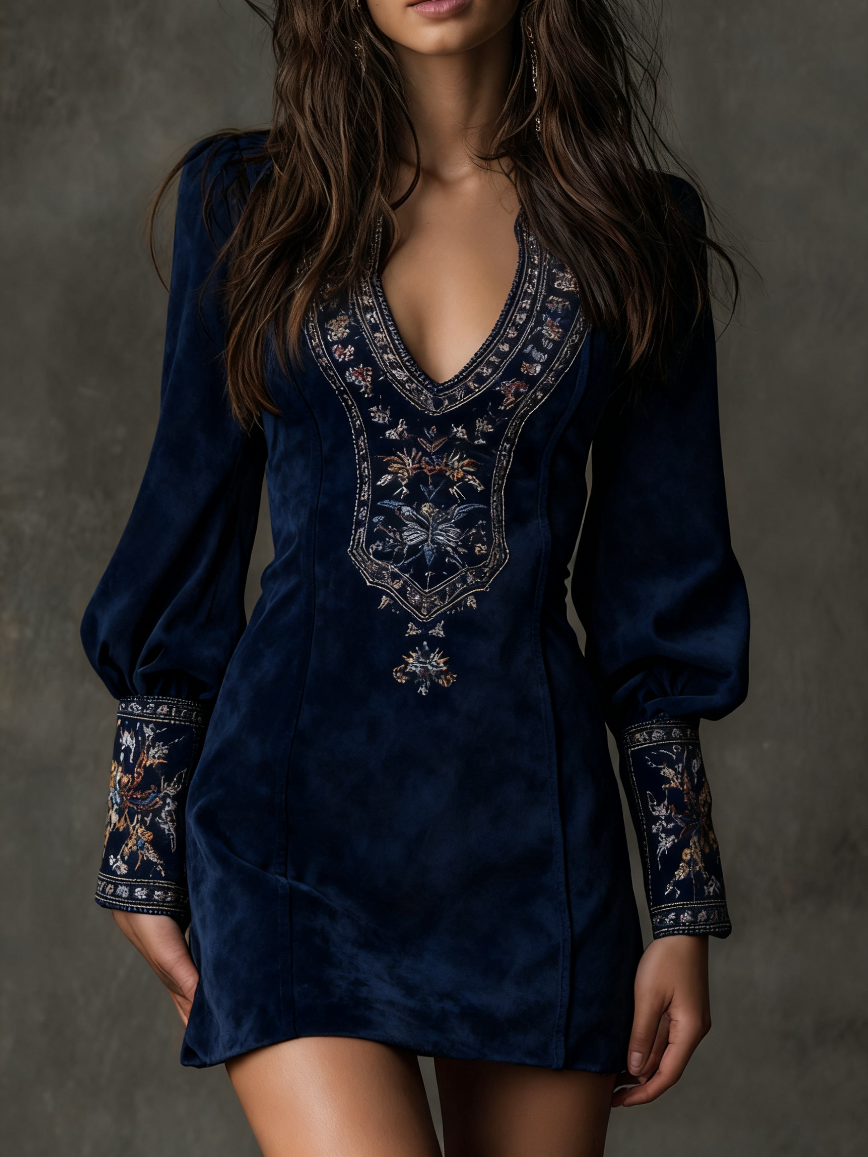 Elegant Collection | Short Dressing Gown Womens with Deep V-Neck – Luxurious Suede Effect for Cozy Style 6